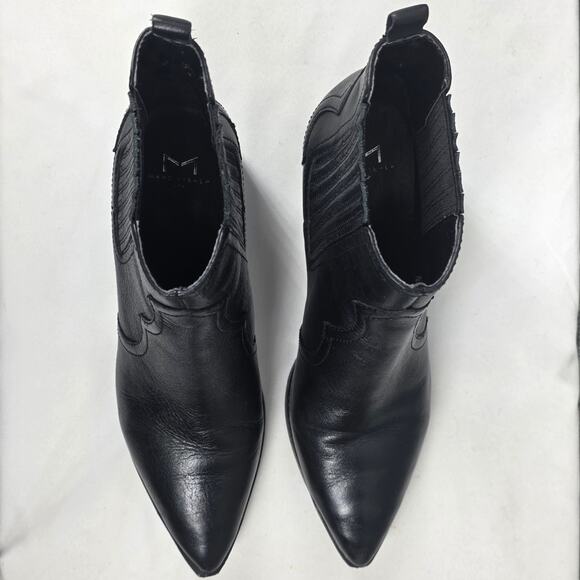 MARC FISHER LTD BLACK LEATHER WESTERN COWBOY ANKLE BOOT – SIZE 9M - Picture 5 of 11